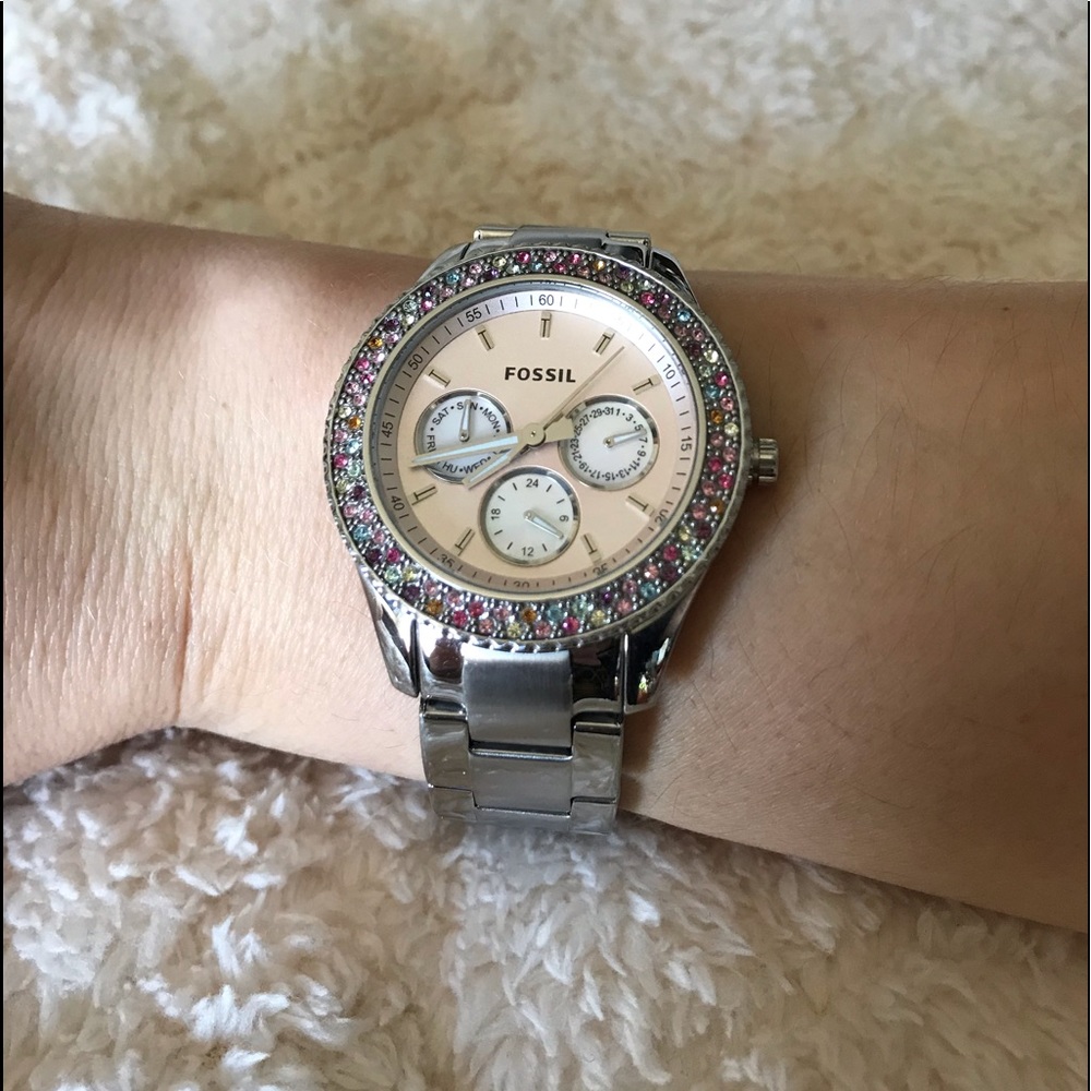 FOSSIL watch with multicolored rhinestones - Picture 3 of 8